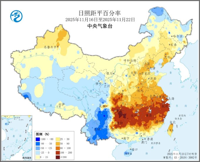 图3 全国日照距平百分率